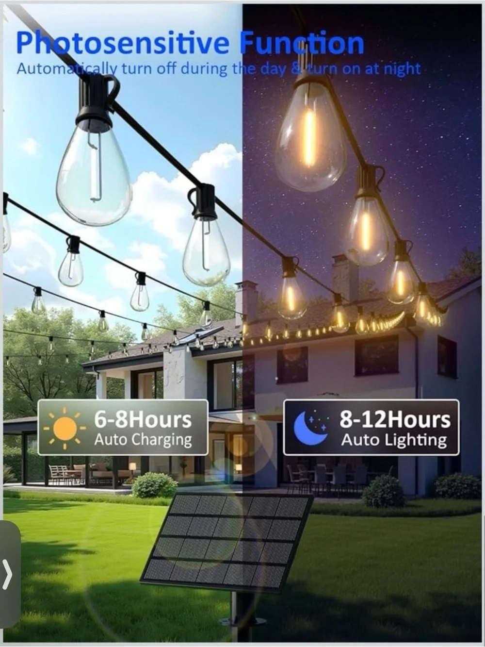 Solar String Light Kit with 50ft Cable - Warm White LED Outdoor Lighting